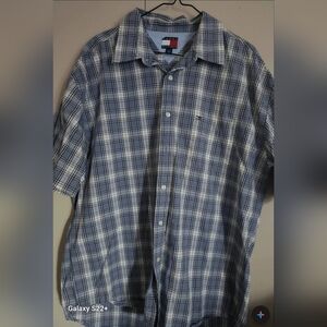 M12 Tommy Hilfiger blue plaid short sleeve button-up shirt Men's XL